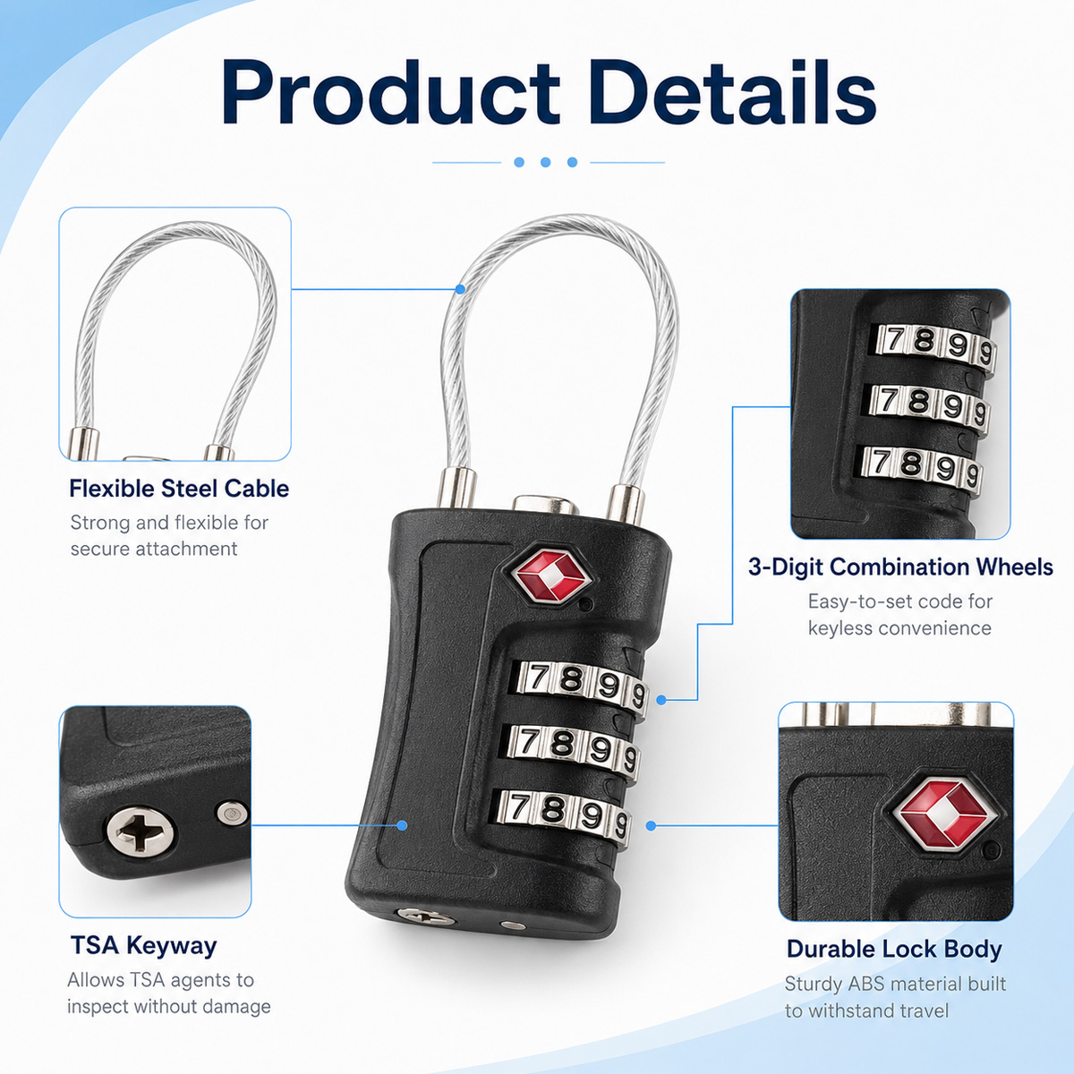 Cadenas à câble à combinaison  - Cable Lock Combination avis et prix